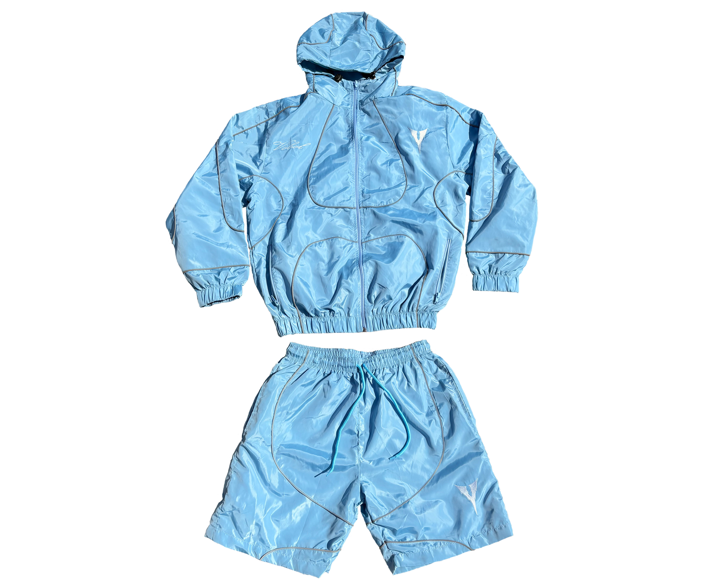 Light blue reflective windbreaker